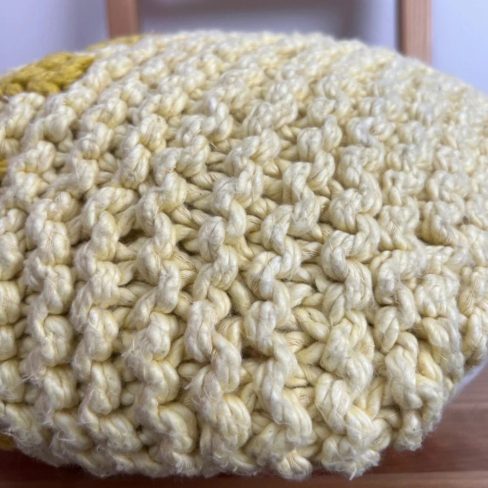 Anthropologie Hand Knit Lawrence‎ Pillow Round Chunky Knit Cotton Yellow 16